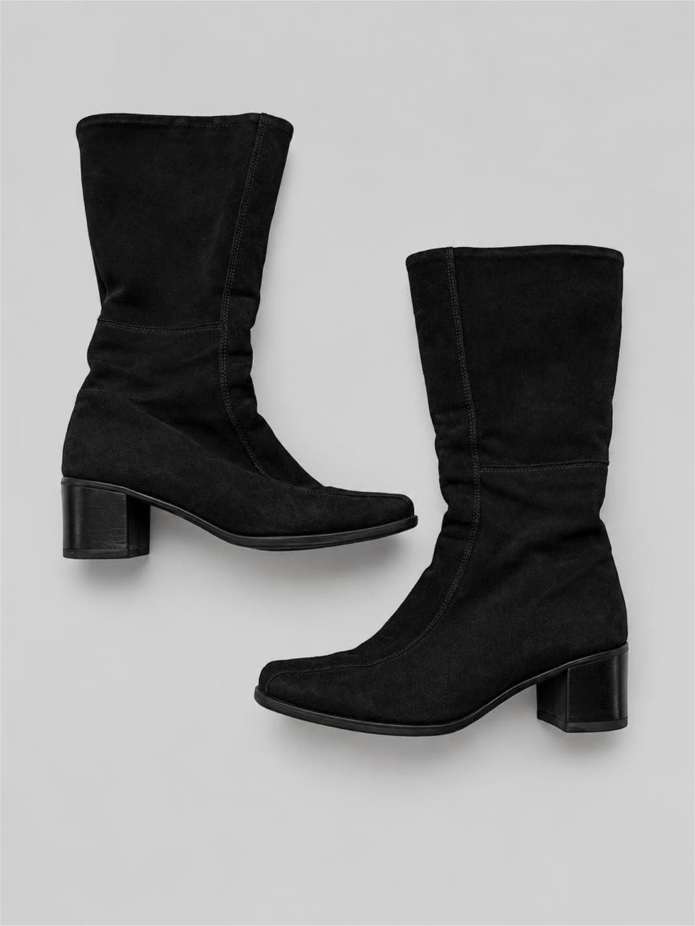 La Canadienne Black Suede Mid Calf Boots 7.5 M Block Heel Made Canada